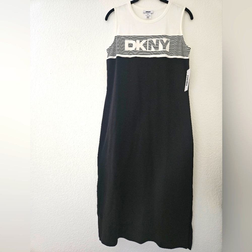 DKNY Monochrome Striped Midi Dress